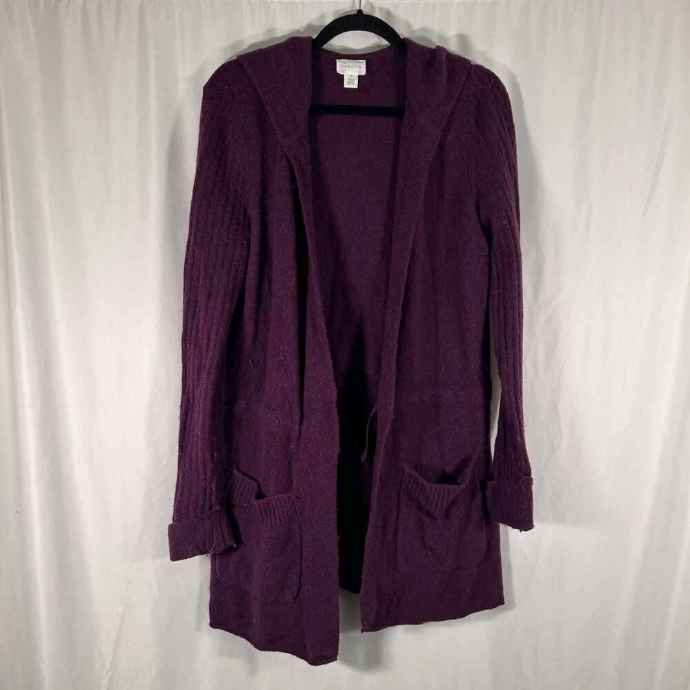 Caslon Wool Blend Cardigan Women's Medium Red Tie Drawstring Pockets Hooded
